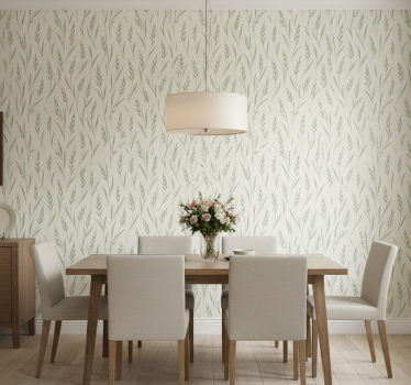 Papel tapiz comedor estampado de hojas de trigo verde - TenVinilo