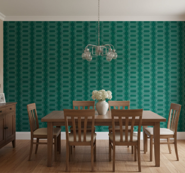 Papel tapiz comedor patrón de círculos verdes geométricos - TenVinilo
