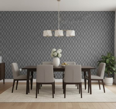 Papel tapiz comedor patrón de diamantes gris y blanco - TenVinilo