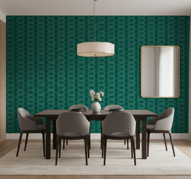Papel tapiz comedor patrón geométrico esmeralda - TenVinilo