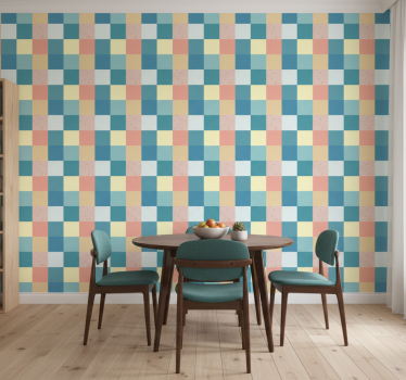 Papel tapiz comedor patrón retro colorido patchwork - TenVinilo