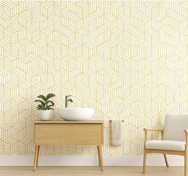 Papel tapiz cuadrados cubos geométricos dorados - TenVinilo