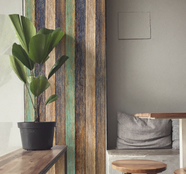 Papel pintado rayas madera laminado azul y marrón - TenVinilo