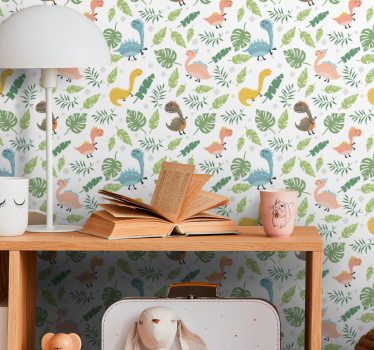 Papel tapiz dinosaurios escena de la jungla infantil - TenVinilo