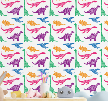 Papel tapiz dinosaurios patrón de boceto de dinosaurio - TenVinilo