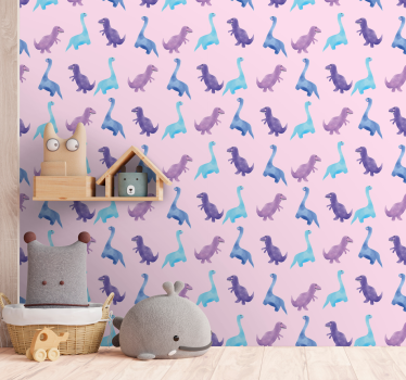Papel tapiz dinosaurios patrón de guardería rosa - TenVinilo