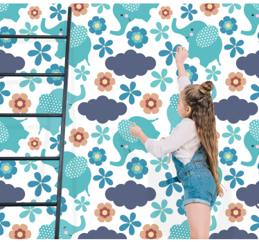 Papel tapiz elefantes juego floral elefante - TenVinilo