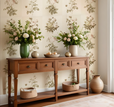 Papel tapiz entrada diseño de azulejos florales - TenVinilo