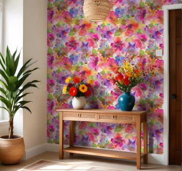 Papel tapiz entrada diseño de flores multicolores - TenVinilo