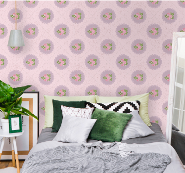 Papel tapiz flores círculos de color rosa - TenVinilo