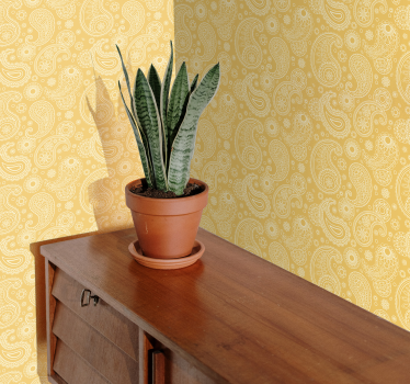 Papel tapiz entrada intrincado motivo paisley amarillo - TenVinilo