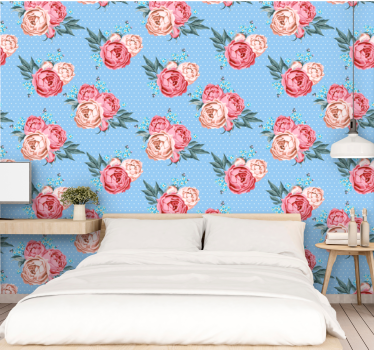 Papel tapiz flores patrones de rosas florecientes - TenVinilo