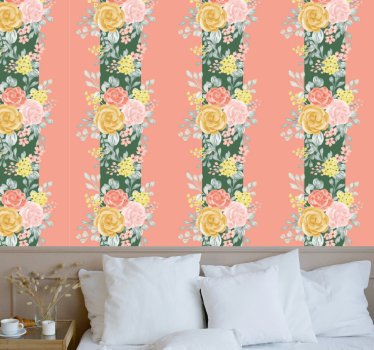 Papel tapiz flores rosas y vegetación - TenVinilo