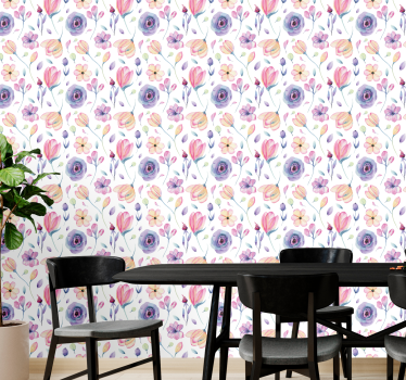 Papel tapiz flores acuarela floral - TenVinilo