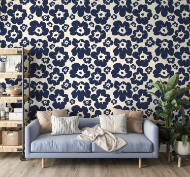 Papel tapiz flores amapola azul oscuro - TenVinilo