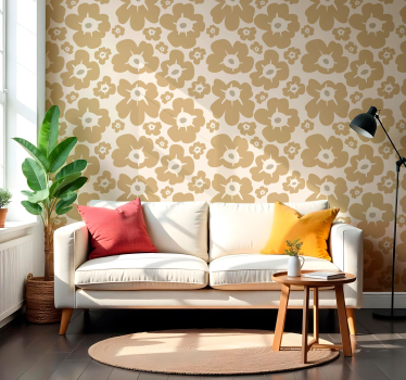 Papel tapiz flores amapolas beige - TenVinilo