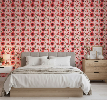 Papel tapiz flores amapolas en acuarela - TenVinilo