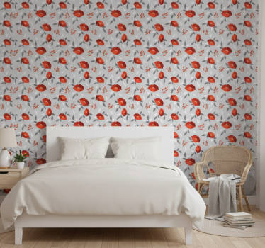 Papel tapiz flores amapolas rojas flotantes - TenVinilo