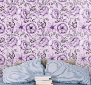 Papel tapiz flores arreglo de mariposas florales - TenVinilo