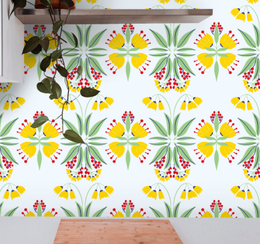 Papel tapiz flores arreglo floral amarillo - TenVinilo