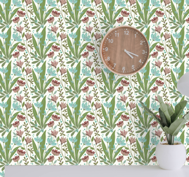Papel tapiz flores arreglo floral de hojas - TenVinilo