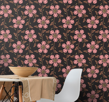 Papel tapiz flores arreglo rosa y negro - TenVinilo