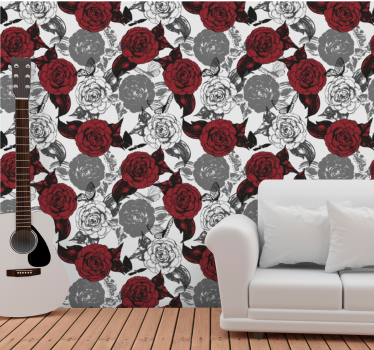 Papel tapiz flores arreglo floral rojo - TenVinilo