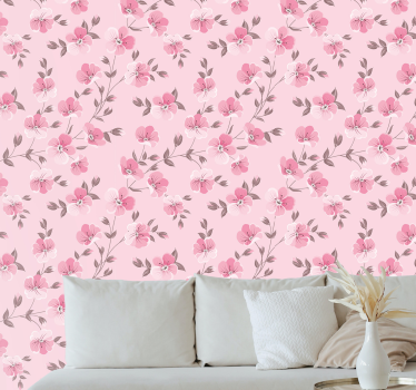 Papel tapiz flores arreglo floral rosa - TenVinilo