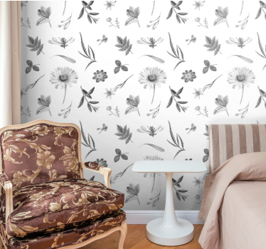 Papel tapiz flores bocetos florales - TenVinilo