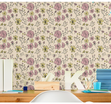 Papel tapiz flores bosquejo botánico floral - TenVinilo