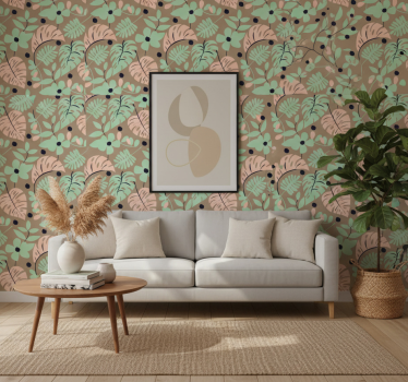 Papel tapiz flores color pastel monstera y hojas - TenVinilo