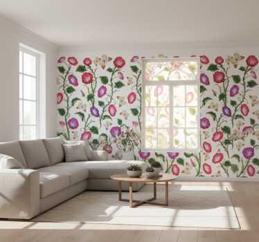 Papel tapiz flores de campanas rosas y moradas - TenVinilo