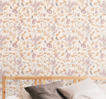 Papel tapiz flores delicado motivo beige - TenVinilo