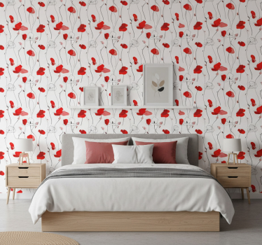 Papel tapiz flores dibujo de amapolas - TenVinilo