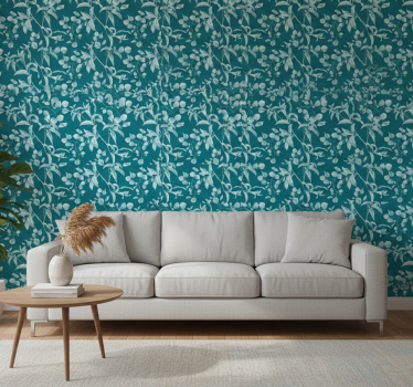 Papel tapiz flores diseño acuarela azul - TenVinilo
