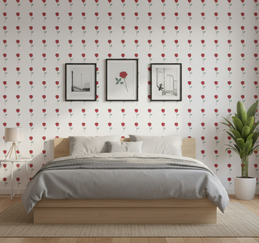 Papel tapiz flores diseño de arte lineal rosa roja - TenVinilo