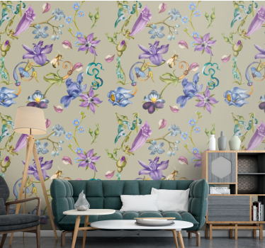Papel tapiz flores diseño de fantasía floral - TenVinilo
