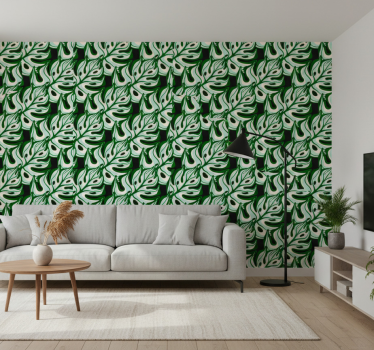 Papel tapiz flores diseño de flora salpicada negra y verde - TenVinilo