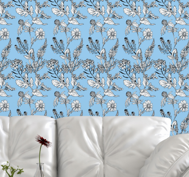 Papel tapiz flores diseño floral azul - TenVinilo