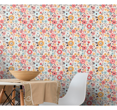 Papel tapiz flores diseño floral colorido - TenVinilo