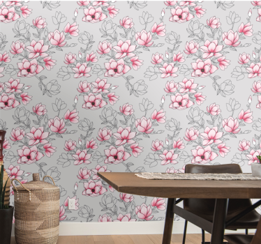 Papel tapiz flores diseño floral de magnolia - TenVinilo