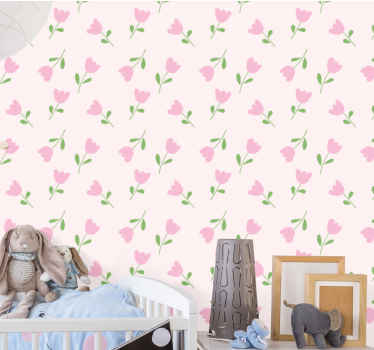 Papel tapiz flores diseño floral en rosa - TenVinilo
