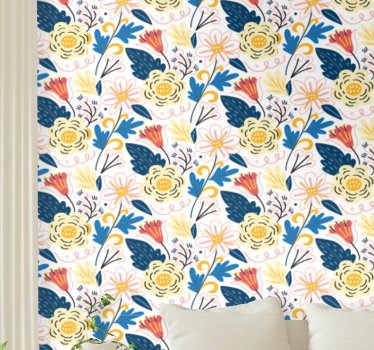 Papel tapiz flores diseño colorido floreciente - TenVinilo