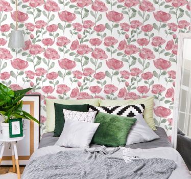 Papel tapiz flores rosas acuarela - TenVinilo