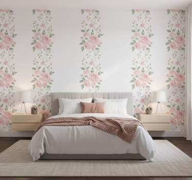 Papel tapiz flores diseño floral rosa claro - TenVinilo