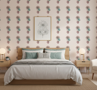 Papel tapiz flores diseño lineal de flores margaritas - TenVinilo