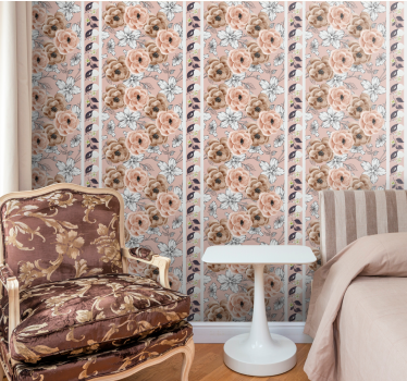 Papel tapiz flores elegante arreglo beige - TenVinilo