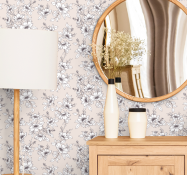 Papel tapiz flores elegante composición beige - TenVinilo