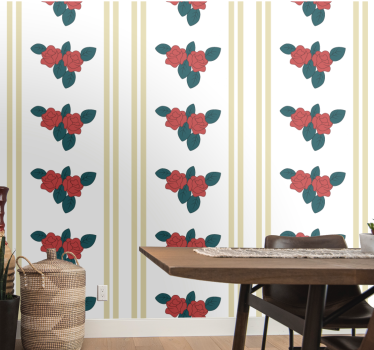 Papel tapiz flores elegante motivo de rosa - TenVinilo