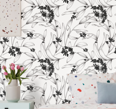 Papel tapiz flores elegante silueta floral - TenVinilo